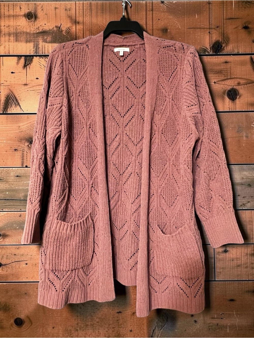 Maurices Dusty Rose Open-Front Pointelle Cardigan